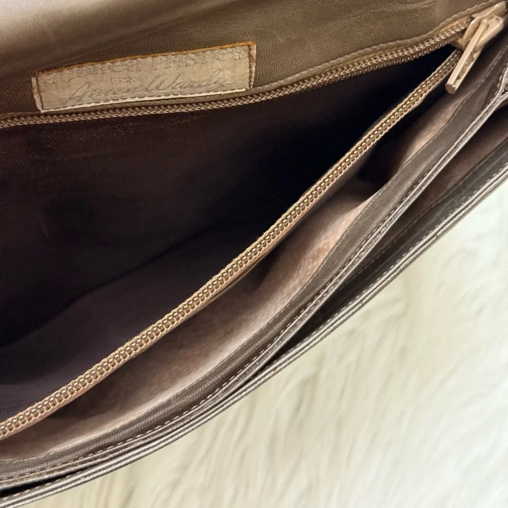 ANDREA PFISTER FOR AMEN WARDY - GREY BROWN TAN SNAKE EMBOSSED LEATHER CLUTCH BAG - Picture 8 of 13